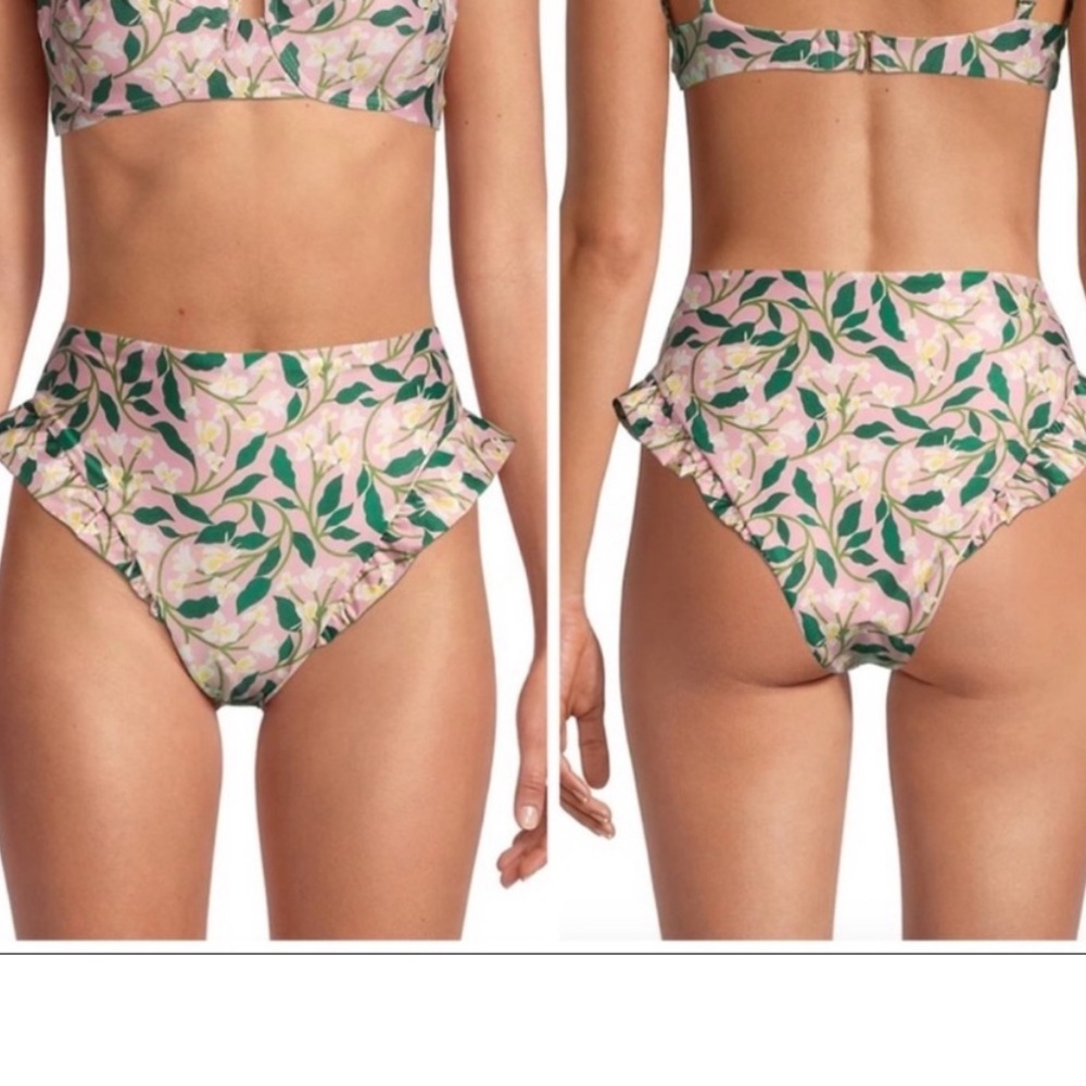 Agua by Agua Bendita Floral Bikini high waisted bottom in Pink and Green